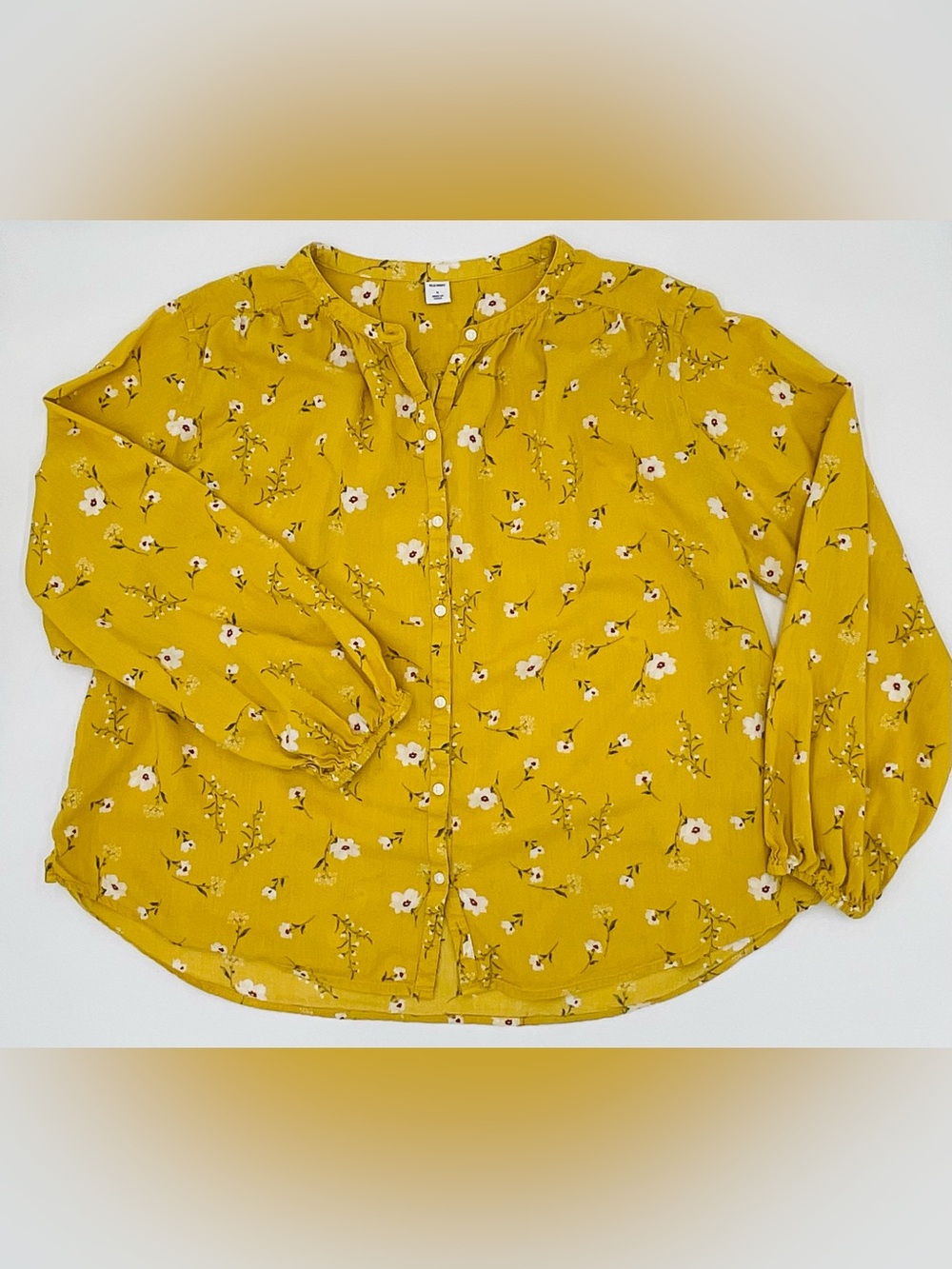 Old Navy Mustard Floral Button-Front Peasant-Style Long-SleeveBlouse Size S
